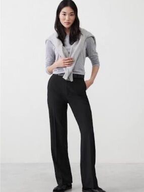 STRAIGHT SCULPTED PANT Classic Black Wide-Leg Women's Trousers